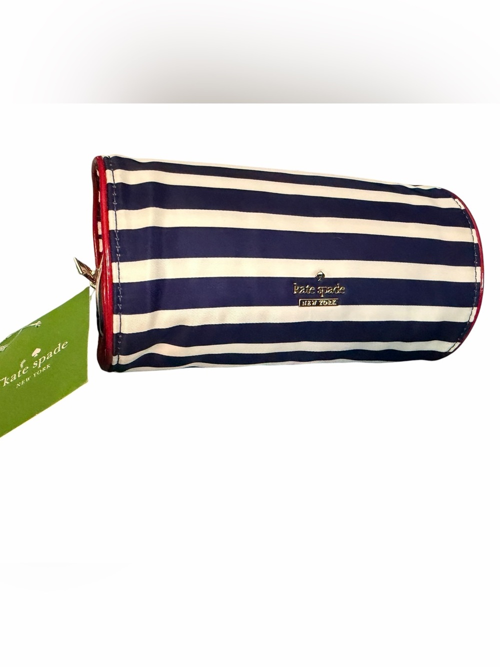 NWT Kate Spade Striped Navy & White Roll Jewelry Travel Vacay Bag with Red Trim - Picture 4 of 14